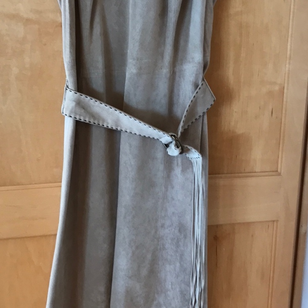 Preowned Ann Taylor Loft tan suede classic sleeveless dress with belt - size 2 - Picture 3 of 6